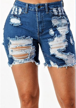 Ripped High Rise Jean Shorts