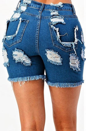 Ripped High Rise Jean Shorts