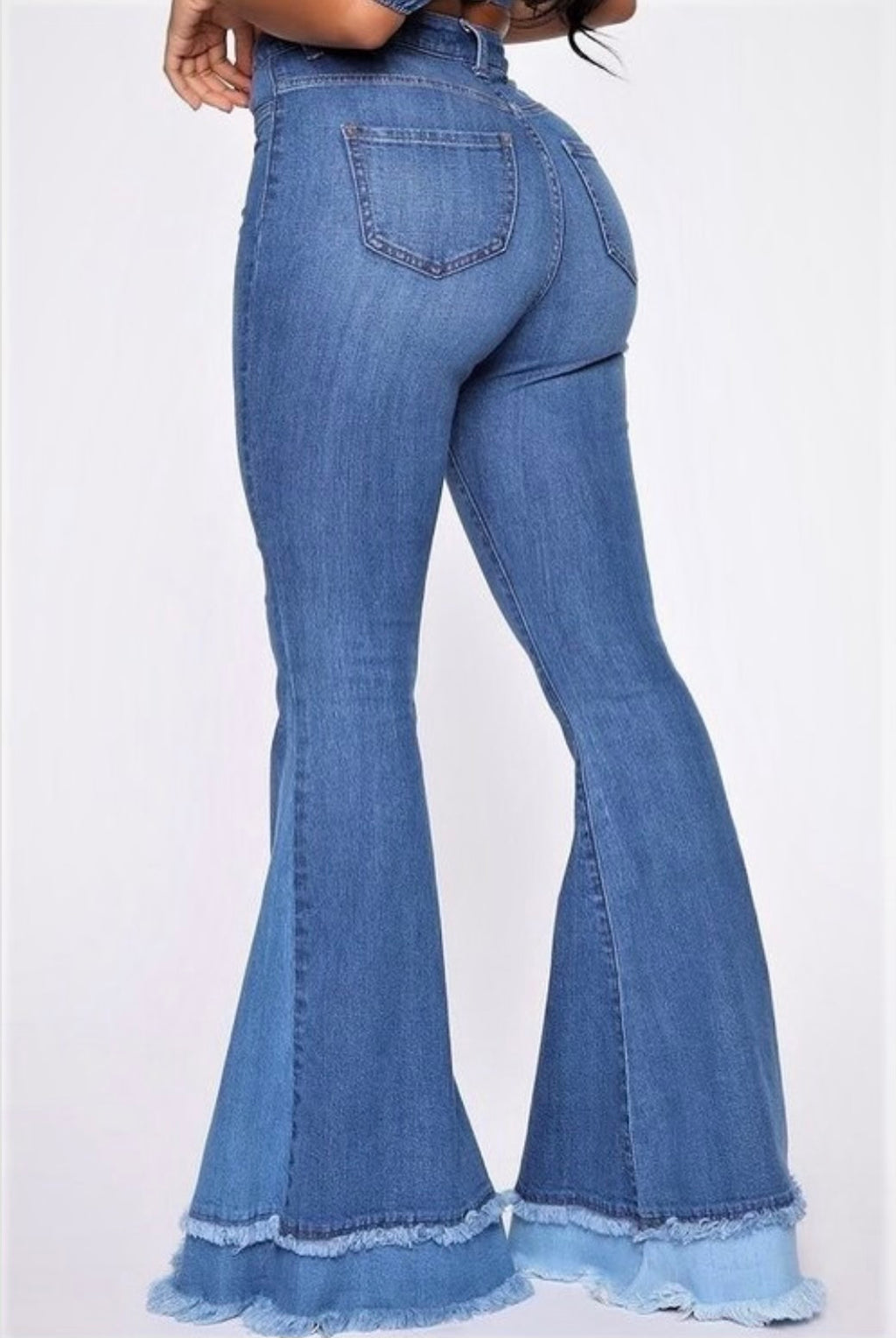 High Rise Two Tones Flare Jeans