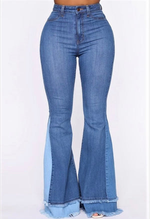 High Rise Two Tones Flare Jeans